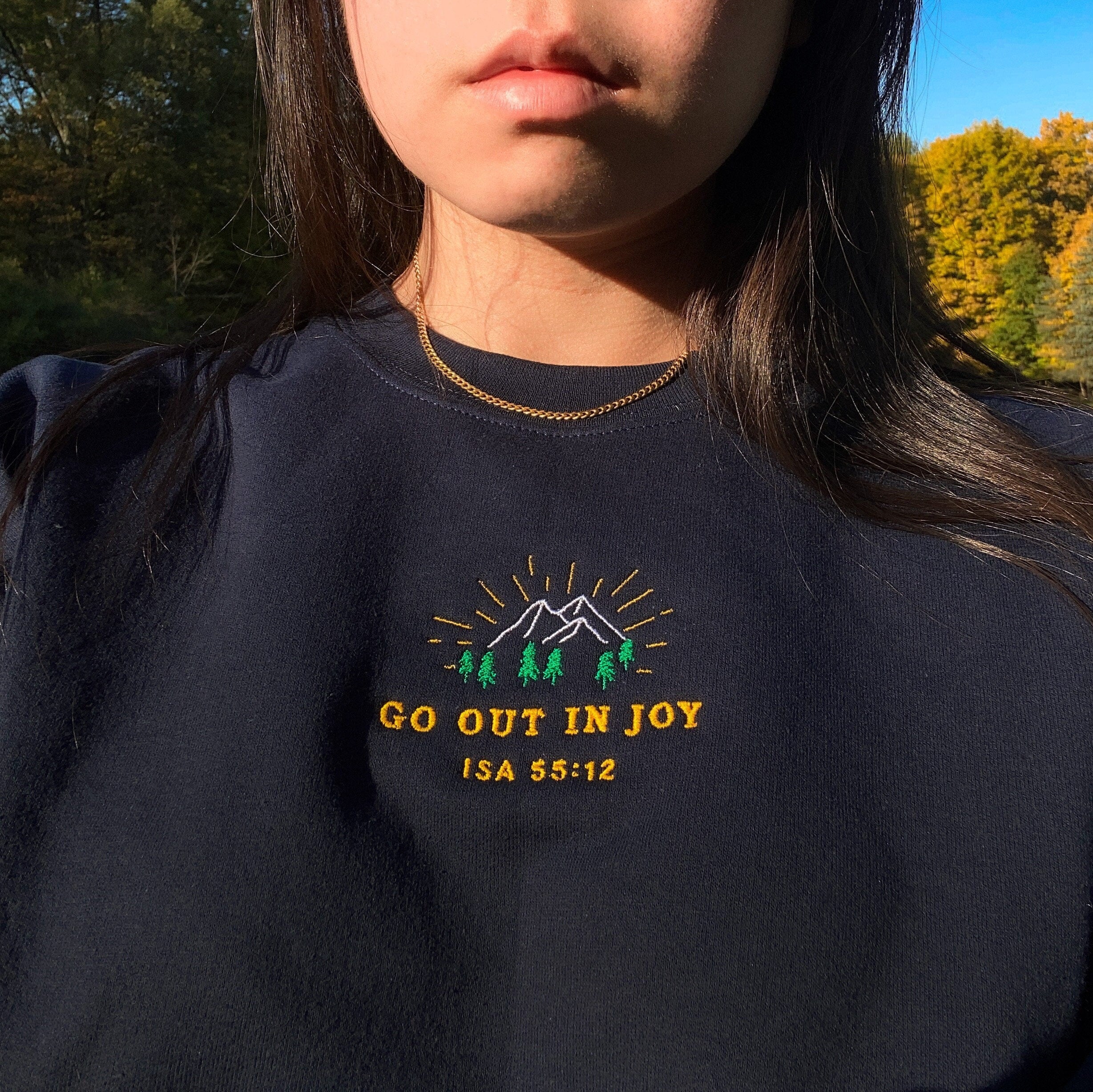 Embroidered 'Go Out in Joy' Vintage Christian Sweatshirt, Nature Crewneck, Worship Pullover